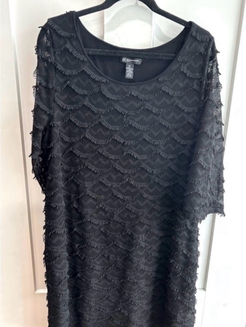 INC International Concepts Black Fringe-Textured Shift Dress